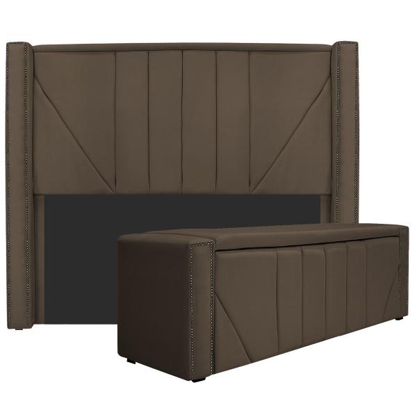 Imagem de Kit Cabeceira e Calçadeira Baú Queen Minsk P02 160 cm para cama Box Suede - ADJ Decor