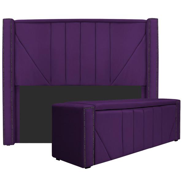 Imagem de Kit Cabeceira e Calçadeira Baú Queen Minsk P02 160 cm para cama Box Suede - ADJ Decor