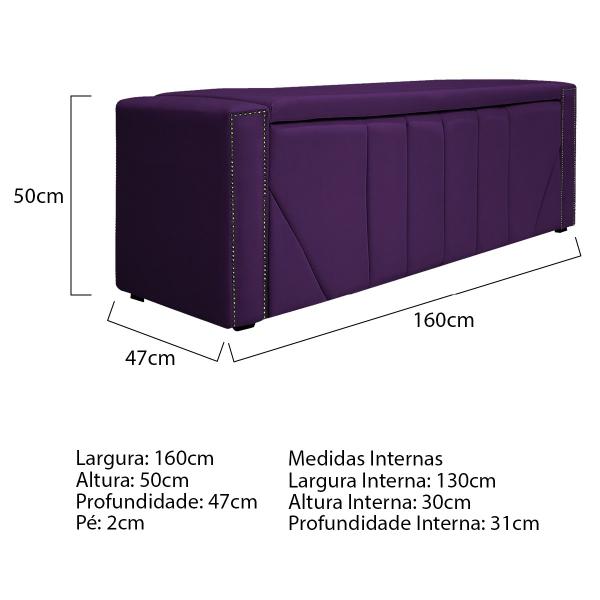 Imagem de Kit Cabeceira e Calçadeira Baú Queen Minsk P02 160 cm para cama Box Suede - ADJ Decor