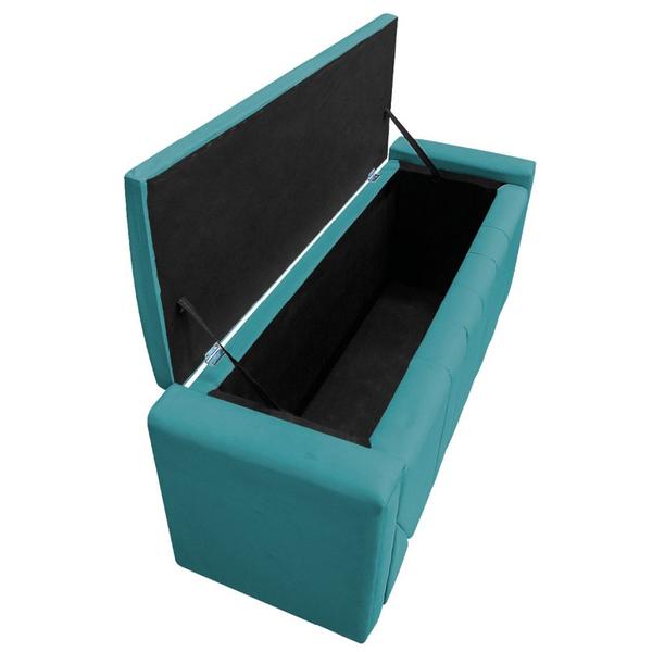 Imagem de Kit Cabeceira e Calçadeira Baú Queen Minsk P02 160 cm para cama Box Suede Azul Turquesa - Amarena Móveis