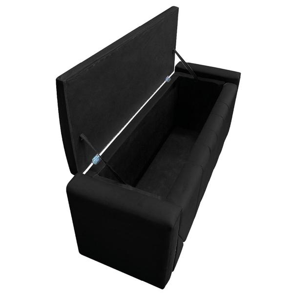 Imagem de Kit Cabeceira e Calçadeira Baú Queen Minsk P02 160 cm para cama Box Suede Preto - Amarena Móveis