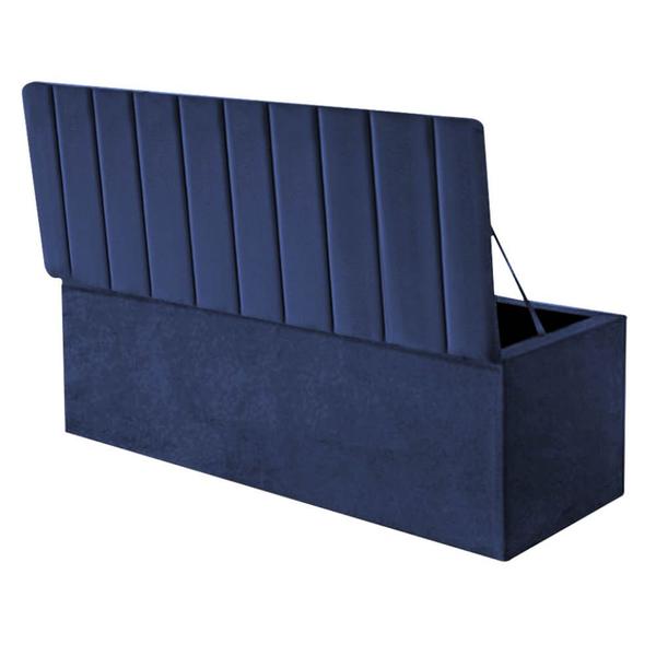 Imagem de Kit Cabeceira e Calçadeira Baú Solteiro 90cm Cancun Suede Azul Marinho - D A DECOR