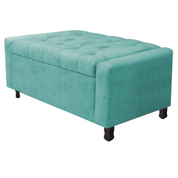 Imagem de Kit Cabeceira e Calçadeira Baú Solteiro Everest P02 90 cm para cama Box Suede Azul Tiffany - Amarena Móveis