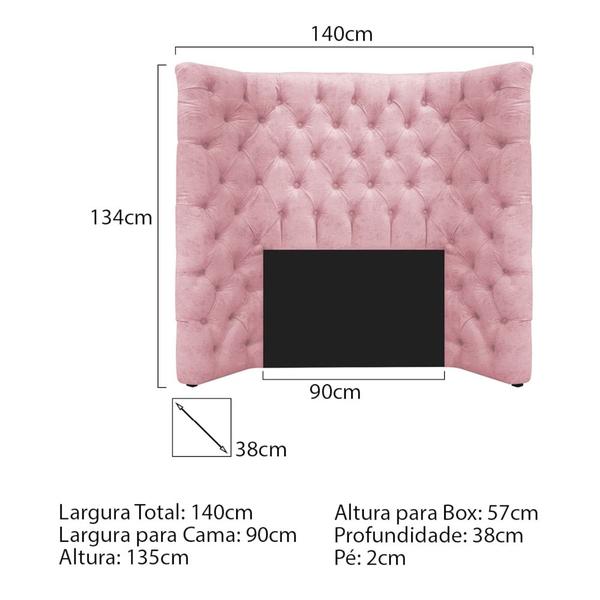 Imagem de Kit Cabeceira e Calçadeira Baú Solteiro Everest P02 90 cm para cama Box Suede Rosa Bebê - Amarena Móveis