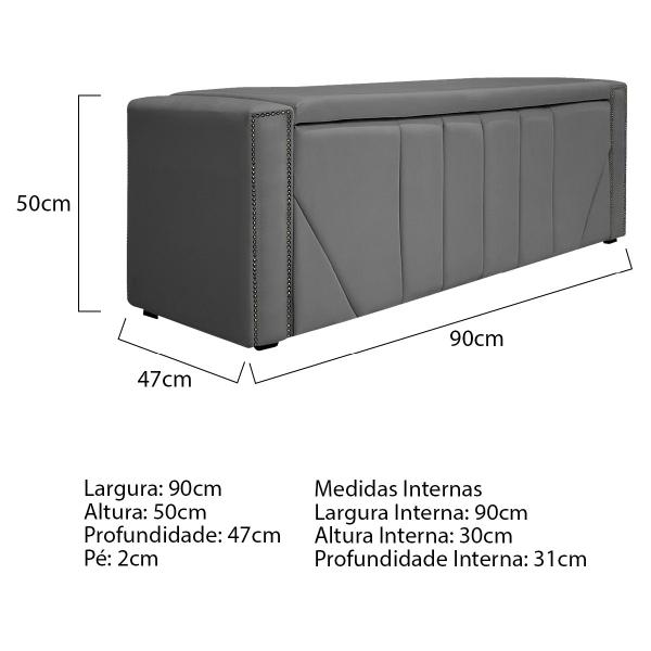 Imagem de Kit Cabeceira e Calçadeira Baú Solteiro Minsk P02 90 cm para cama Box Suede - ADJ Decor