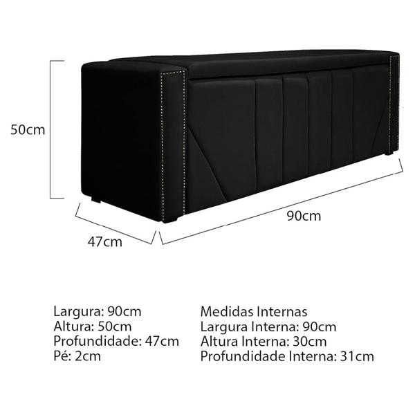 Imagem de Kit Cabeceira e Calçadeira Baú Solteiro Minsk P02 90 cm para cama Box Suede Preto - Amarena Móveis