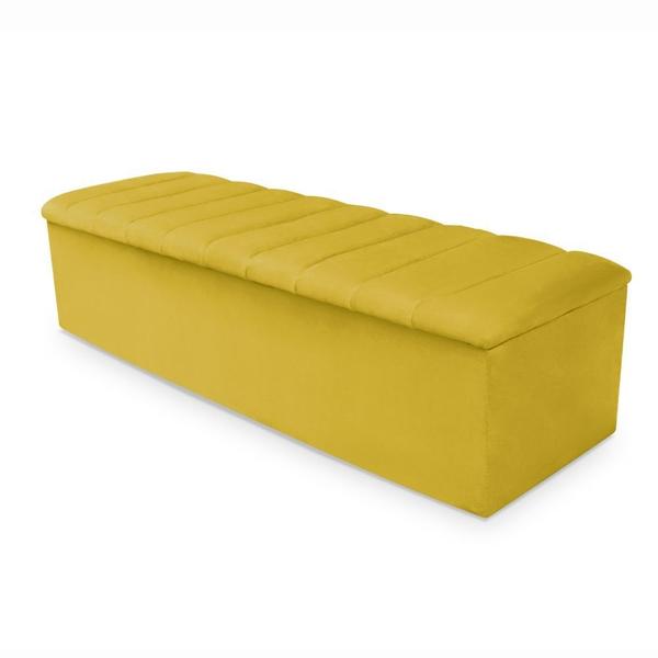 Imagem de Kit Cabeceira e Calçadeira Casal 140 cm Cancun Platinum Decor Suede Amarelo