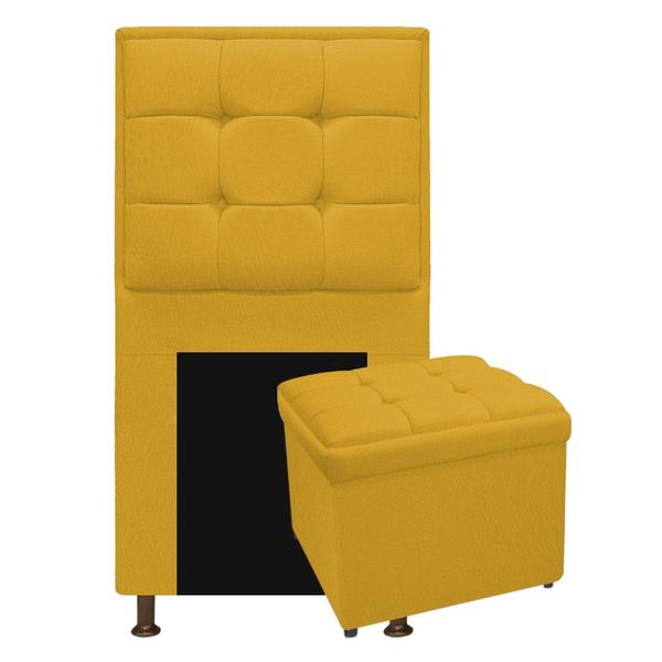 Imagem de Kit Cabeceira e Calçadeira Copenhague 100 cm Solteiro Suede Amarelo AM Decor