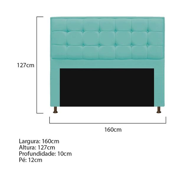 Imagem de Kit Cabeceira e Calçadeira Copenhague 160 cm Queen Size Suede Azul Tiffany AM Decor