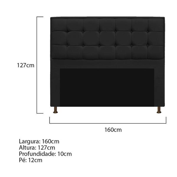 Imagem de Kit Cabeceira e Calçadeira Copenhague 160 cm Queen Size Suede Preto - Doce Sonho Móveis