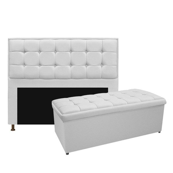 Imagem de Kit Cabeceira e Calçadeira Copenhague 195 cm King Size Corano Branco - ADJ Decor