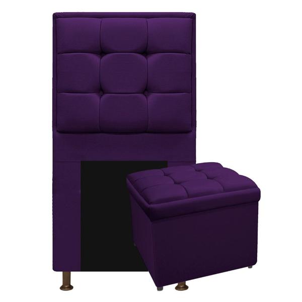 Imagem de Kit Cabeceira e Calçadeira Copenhague 90 cm Solteiro Suede Roxo AM Decor