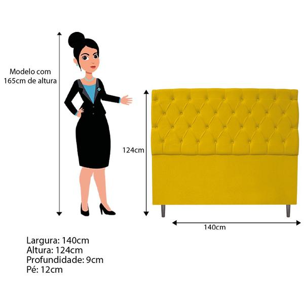 Imagem de Kit Cabeceira e Calçadeira Liverpool 140 cm Casal Suede Amarelo - Amarena Móveis