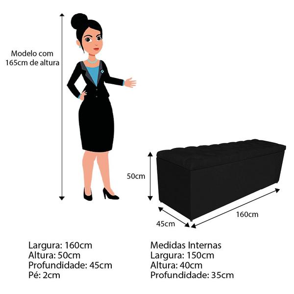 Imagem de Kit Cabeceira e Calçadeira Liverpool 160 cm Queen Size Corano Preto - Amarena Móveis