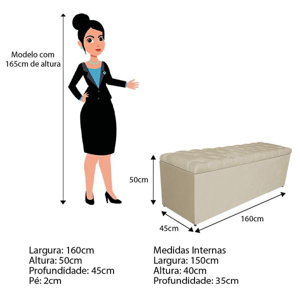 Imagem de Kit Cabeceira e Calçadeira Liverpool 160 cm Queen Size Linho Bege - Amarena Móveis