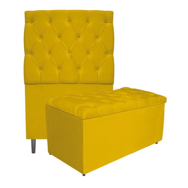 Imagem de Kit Cabeceira e Calçadeira Liverpool 90 cm Solteiro Suede Amarelo - Amarena Móveis