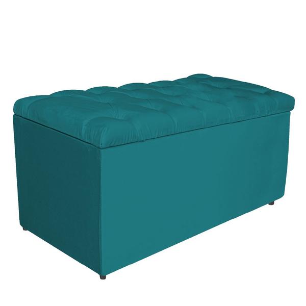 Imagem de Kit Cabeceira e Calçadeira Liverpool 90 cm Solteiro Suede Azul Turquesa - ADJ Decor