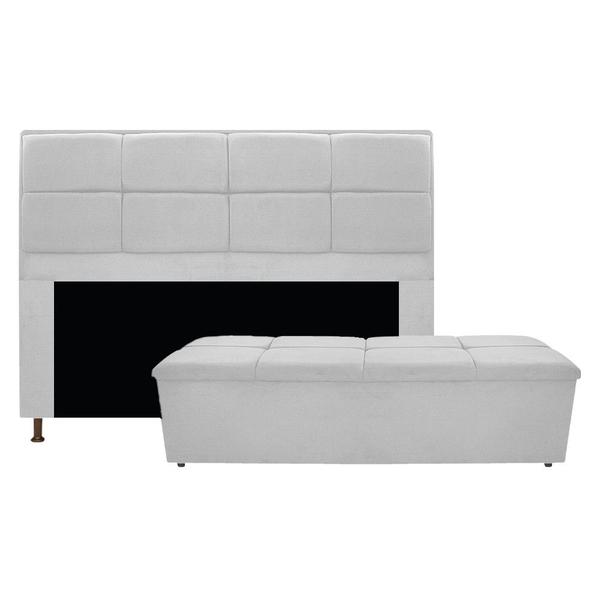 Imagem de Kit Cabeceira e Calçadeira Munique 140 cm Casal Suede Branco - ADJ Decor