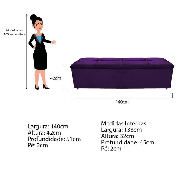 Imagem de Kit Cabeceira e Calçadeira Munique 140 cm Casal Suede Roxo - Doce Sonho Móveis