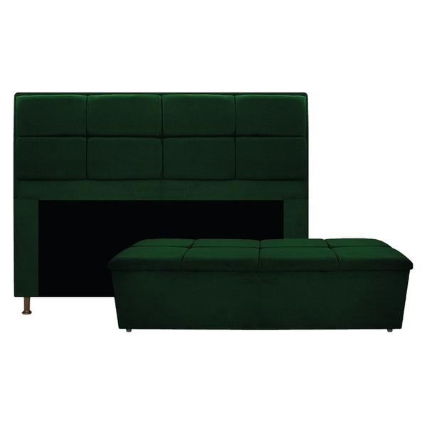 Imagem de Kit Cabeceira e Calçadeira Munique 140 cm Casal Suede Verde AM Decor