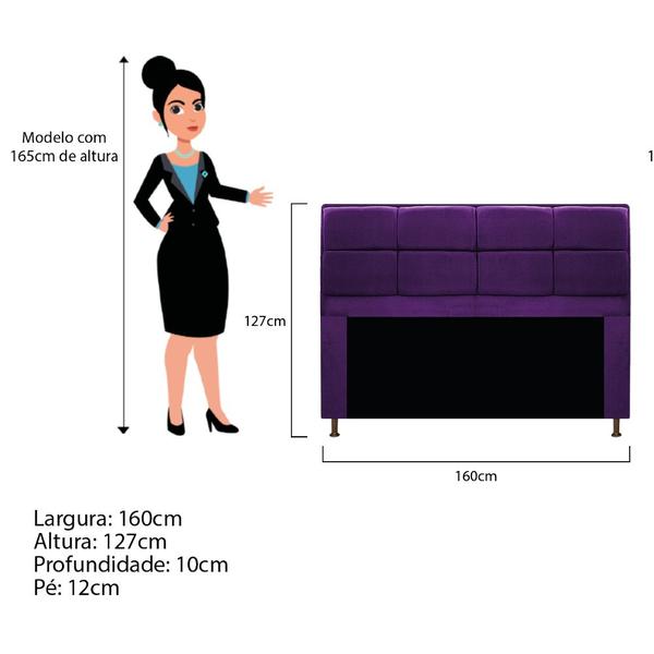 Imagem de Kit Cabeceira e Calçadeira Munique 160 cm Queen Size Suede Roxo - ADJ Decor