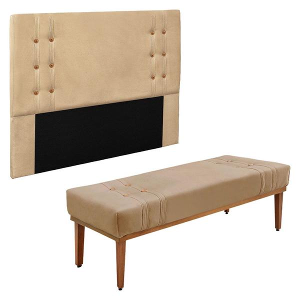 Imagem de Kit Cabeceira e Calçadeira Recamier Queen 1,60m Gênova Suede Bege - Pallazio