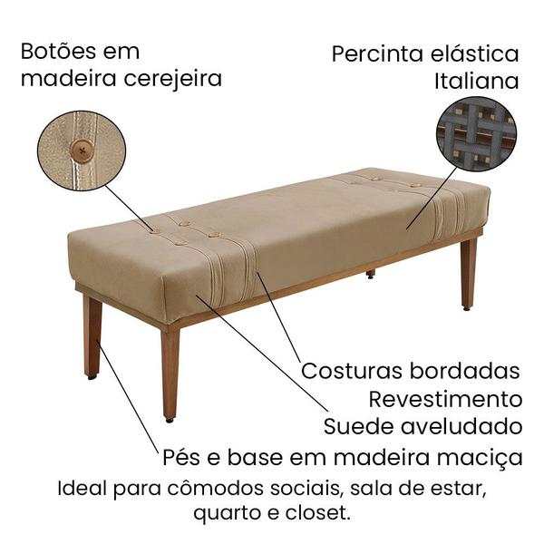 Imagem de Kit Cabeceira e Calçadeira Recamier Queen 1,60m Gênova Suede Bege - Pallazio