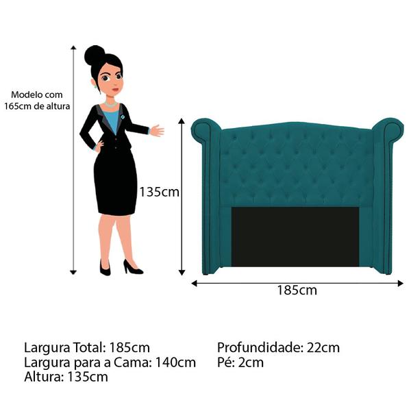 Imagem de Kit Cabeceira e Calçadeira Veneza 140 cm Casal Suede Azul Turquesa - Amarena Móveis