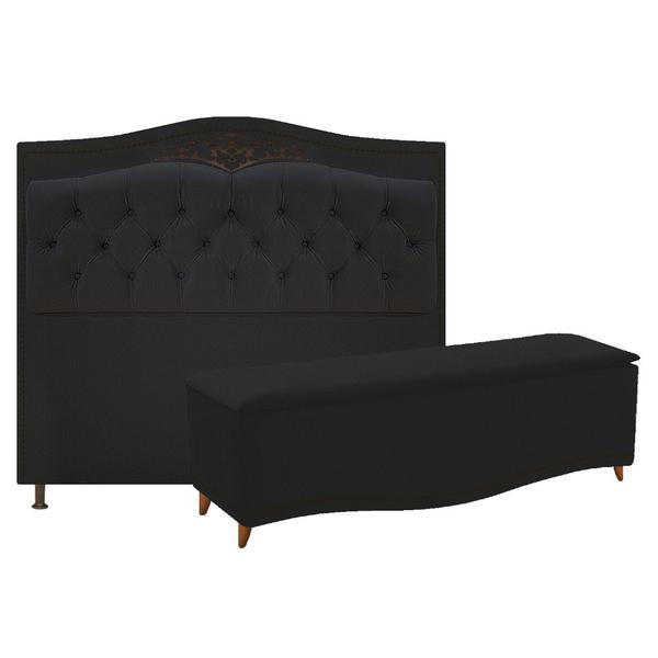 Imagem de Kit Cabeceira e Calçadeira Yasmim 140 cm Casal Suede Preto - Amarena Móveis