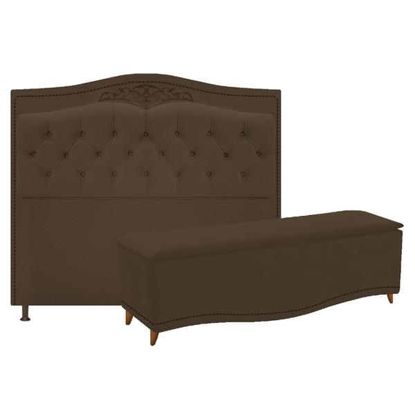 Imagem de Kit Cabeceira e Calçadeira Yasmim 195 cm King Size Suede Marrom - Doce Sonho Móveis