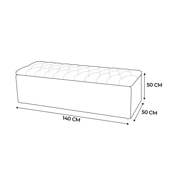 Imagem de Kit Cabeceira Estofada Casal com Recamier Bau 140 cm para Cama Box Cinza Livia Mafer