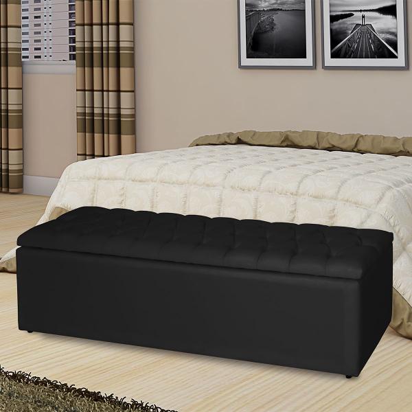 Imagem de Kit Cabeceira Estofada Casal com Recamier Bau 140 cm para Cama Box Preto Livia Mafer