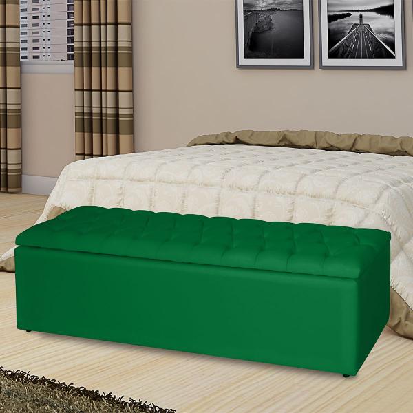 Imagem de Kit Cabeceira Estofada Casal com Recamier Bau 140 cm para Cama Box Verde Livia Mafer