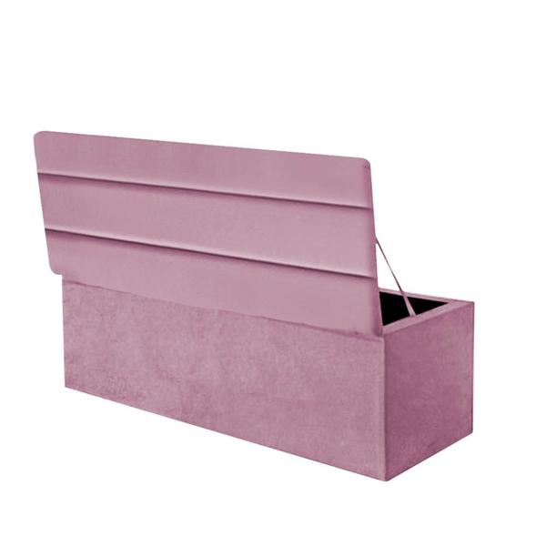 Imagem de Kit Cabeceira Estofada e Calçadeira Baú Recamier Argent 160cm Queen Size Suede Rosa Bebê - Ahz Móveis