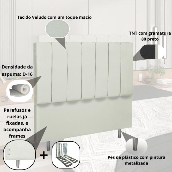 Imagem de Kit Cabeceira Estofada e Calçadeira Baú Recamier Queen 160cm Carla Veludo