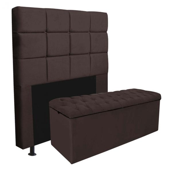Kit Cabeceira Estofada e Calçadeira Recamier Espanha 160cm Queen Size Quarto Box Suede Marrom - Ahazzo Móveis Imagem de Kit Cabeceira Estofada e Calçadeira Recamier Espanha 160cm Queen Size Quarto Box Suede Marrom - Ahazzo Móveis