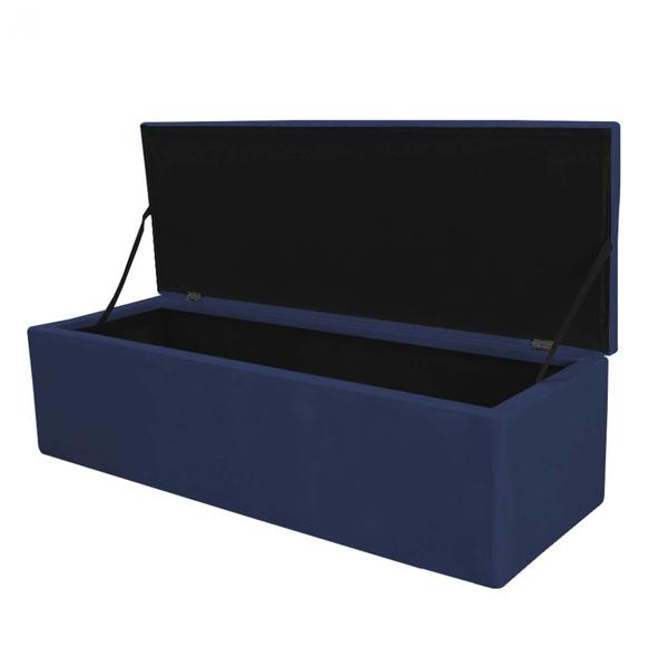 Imagem de Kit Cabeceira Estofada e Calçadeira Recamier Espanha 195cm King Size Quarto Box Suede Azul Marinho - Ahazzo Móveis