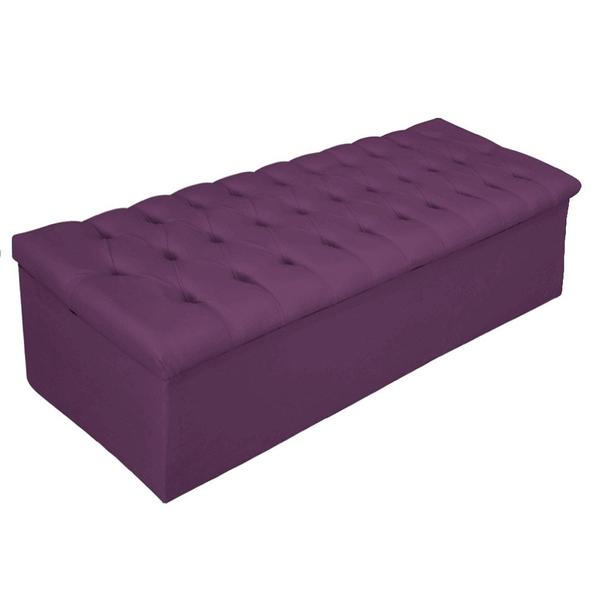 Imagem de Kit Cabeceira Estofada Mel Cama Box King 195 cm mais Calçadeira Baú Mel com Capitonê Suede Roxo para Quarto - AM Decor