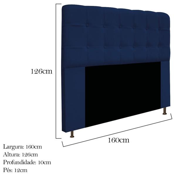 Imagem de Kit Cabeceira Estofada Mel Cama Box Queen 160 cm mais Calçadeira Baú Mel com Capitonê Suede Azul Marinho para Quarto - AM Decor