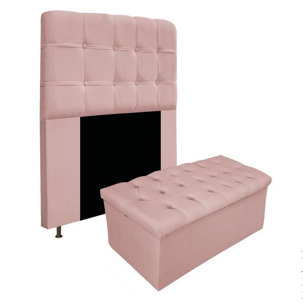 Imagem de Kit Cabeceira Estofada Mel Cama Box Solteiro 90 cm mais Calçadeira Baú Mel com Capitonê Suede Rosê para Quarto - AM Decor