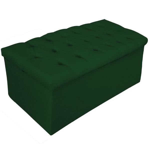 Imagem de Kit Cabeceira Estofada Mel Cama Box Solteiro 90 cm mais Calçadeira Baú Mel com Capitonê Suede Verde para Quarto - AM Decor