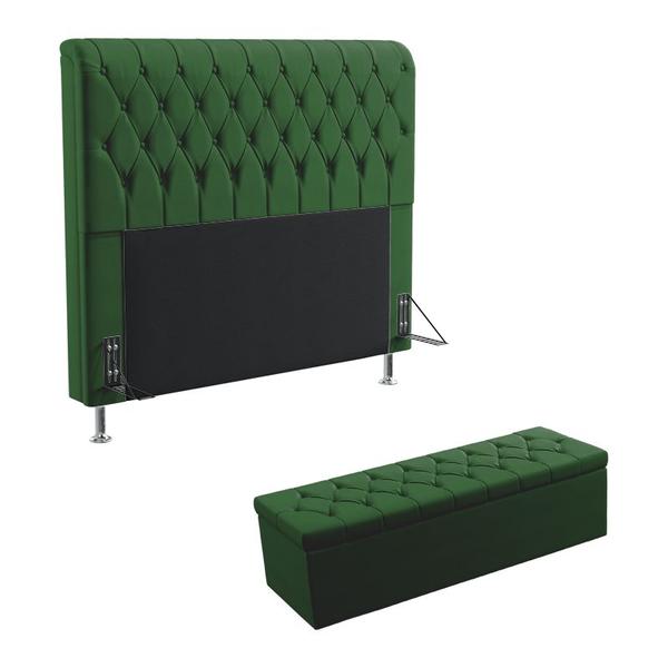 Imagem de Kit Cabeceira Estofada Para Cama Box Bellatrix 195 Para Cama King e Calçadeira Sagitarius Sued Verde Aradecor