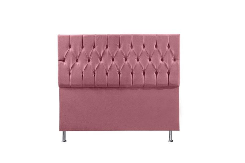 Imagem de Kit Cabeceira Estofada + Recamier Baú Calçadeira Para Cama Box Solteiro Espanha 90 Cm Suede Rosa