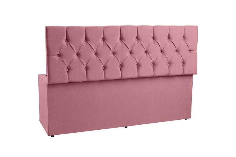 Imagem de Kit Cabeceira Estofada + Recamier Baú Calçadeira Para Cama Box Solteiro Espanha 90 Cm Suede Rosa