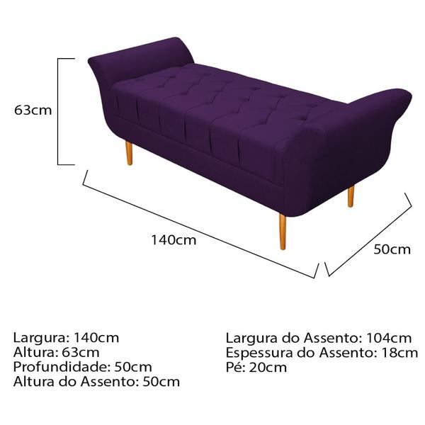 Imagem de Kit Cabeceira Estofado Lady e Recamier Ari 140 cm Casal Suede Roxo - Amarena Móveis