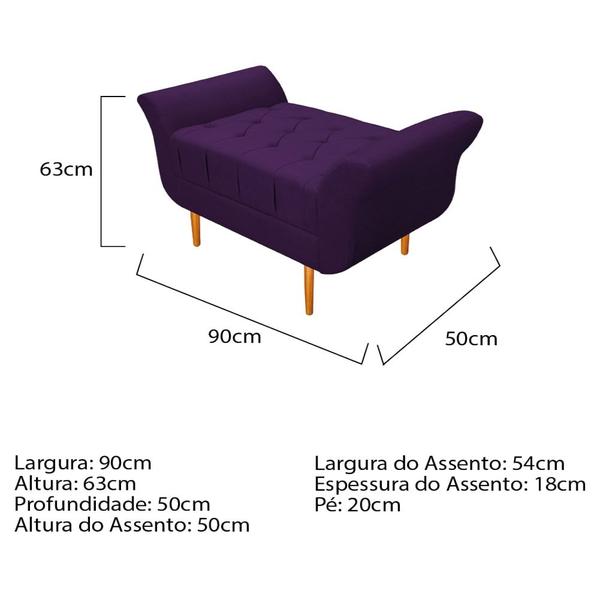 Imagem de Kit Cabeceira Estofado Lady e Recamier Ari 90 cm Solteiro Suede Roxo - Amarena Móveis