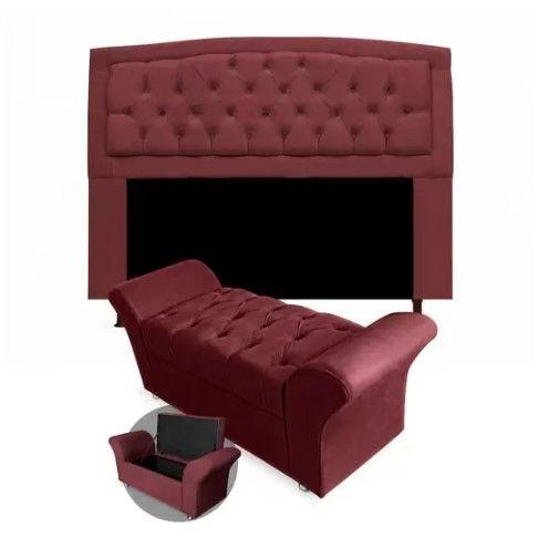 Imagem de Kit Cabeceira Geovana e Calçadeira Veneza Casal 140cm Suede Topázio Decor