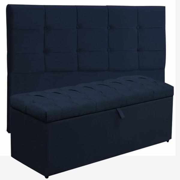 Imagem de Kit Cabeceira Jordania+ Calçadeira Itálialia Casal 140 CM Suede Azul Marinho - D A Decor