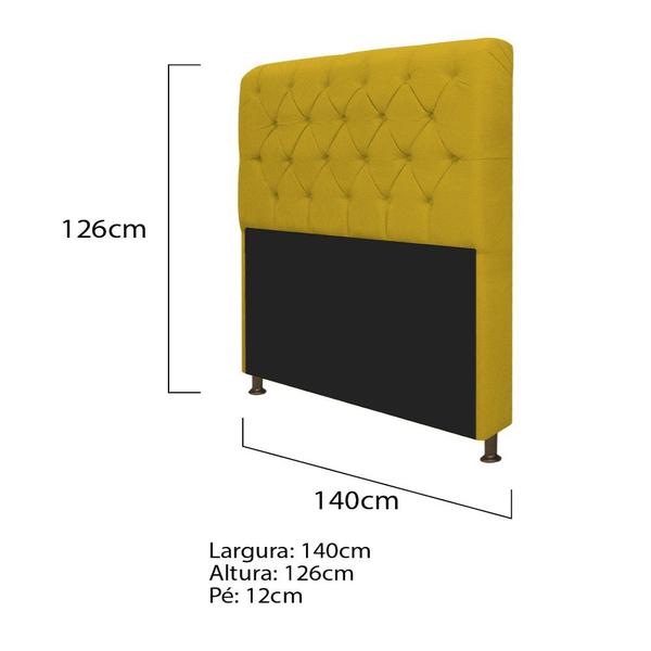 Imagem de Kit Cabeceira Lady e Recamier Ari 140 cm Casal Suede Amarelo - Doce Sonho Móveis