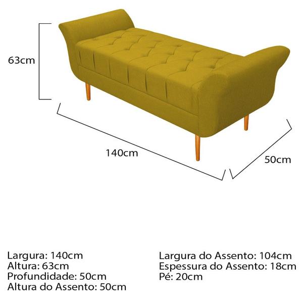 Imagem de Kit Cabeceira Lady e Recamier Ari 140 cm Casal Suede Amarelo - Doce Sonho Móveis